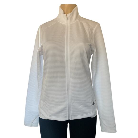 NWT Adidas Women’s White Ribbed Full Zip Jacket • Golf Activewear • Size M - Picture 1 of 8